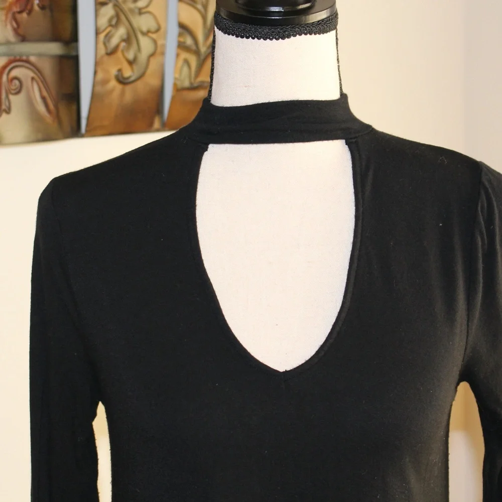 Express, black long sleeve mock neck cut-out dress ....
